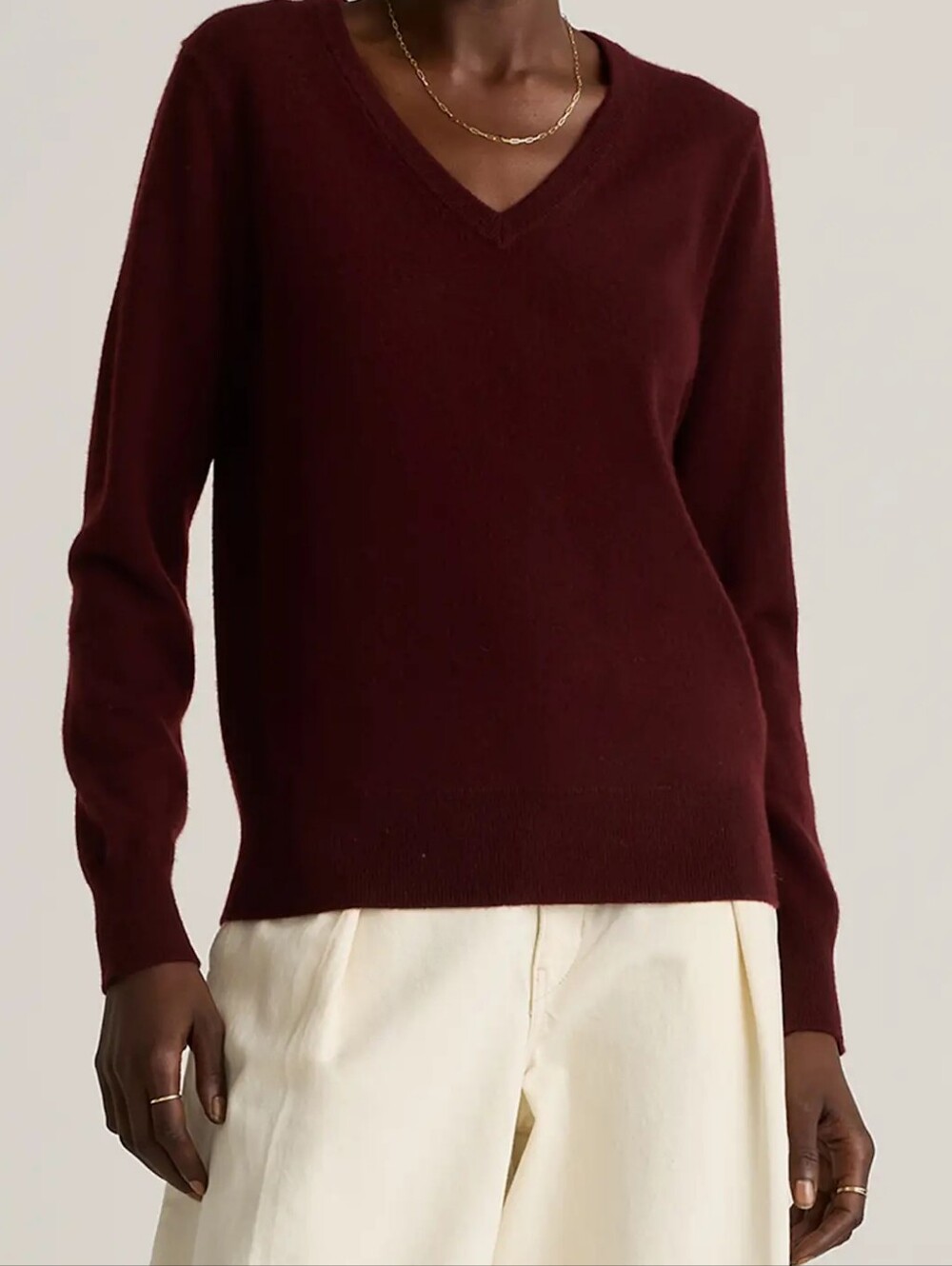 Quince 100% Mongolian Cashmere V-Neck Sweater Rich Burgundy Small